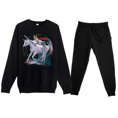 Cat Warrior Riding Unicorn Premium Crewneck Sweatsuit Set