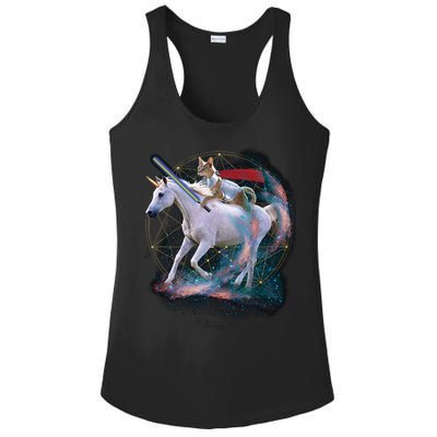 Cat Warrior Riding Unicorn Ladies PosiCharge Competitor Racerback Tank