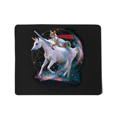 Cat Warrior Riding Unicorn Mousepad