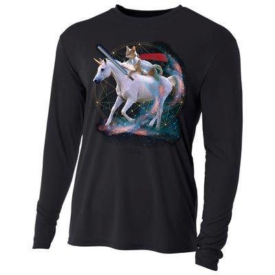 Cat Warrior Riding Unicorn Cooling Performance Long Sleeve Crew