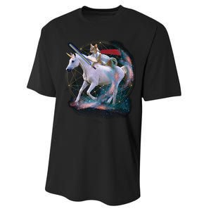 Cat Warrior Riding Unicorn Performance Sprint T-Shirt