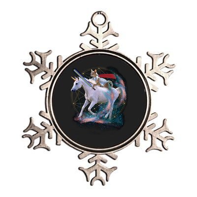 Cat Warrior Riding Unicorn Metallic Star Ornament