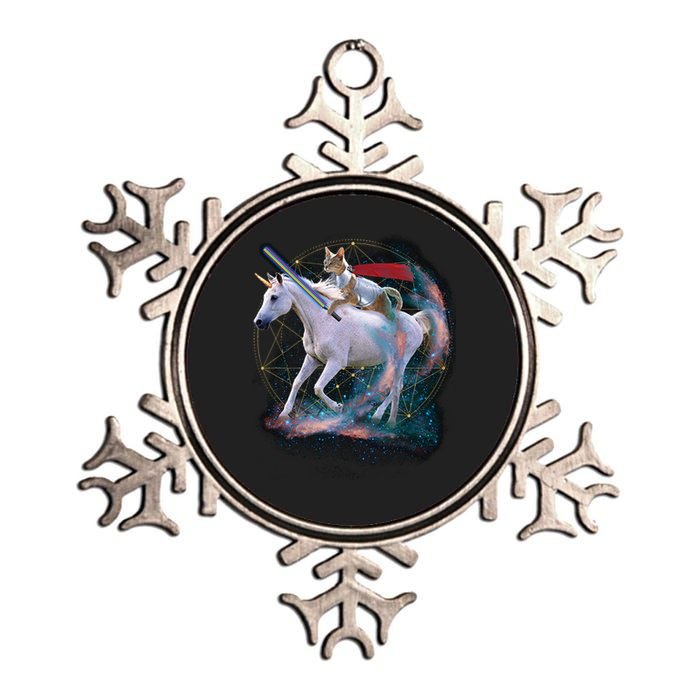 Cat Warrior Riding Unicorn Metallic Star Ornament