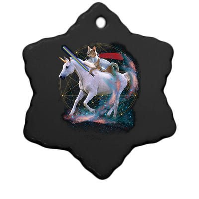 Cat Warrior Riding Unicorn Ceramic Star Ornament