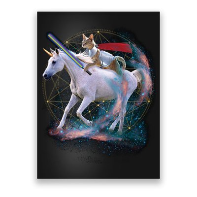 Cat Warrior Riding Unicorn Poster