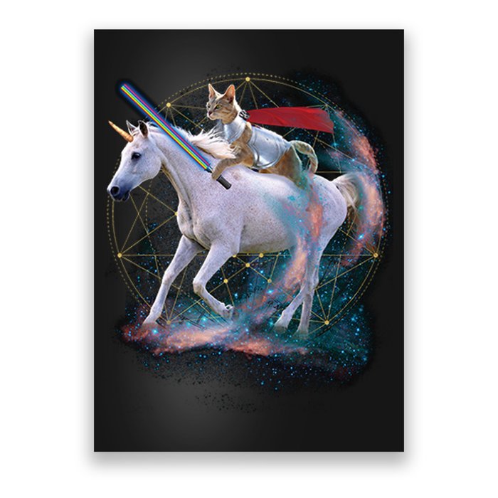 Cat Warrior Riding Unicorn Poster