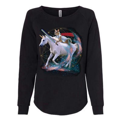 Cat Warrior Riding Unicorn Womens California Wash Sweatshirt