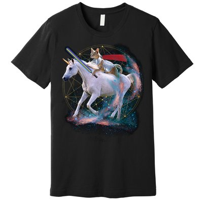 Cat Warrior Riding Unicorn Premium T-Shirt