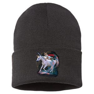 Cat Warrior Riding Unicorn Sustainable Knit Beanie