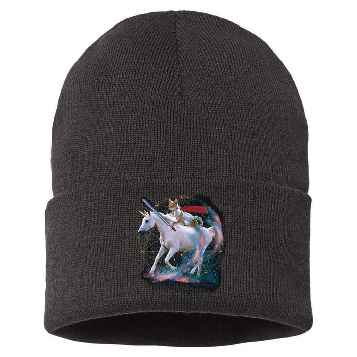 Cat Warrior Riding Unicorn Sustainable Knit Beanie