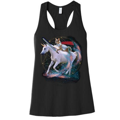 Cat Warrior Riding Unicorn Women's Racerback Tank