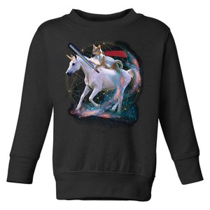 Cat Warrior Riding Unicorn Toddler Sweatshirt