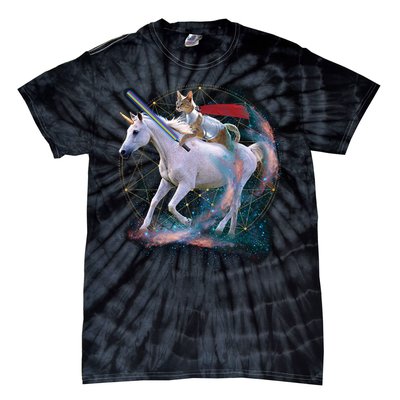 Cat Warrior Riding Unicorn Tie-Dye T-Shirt