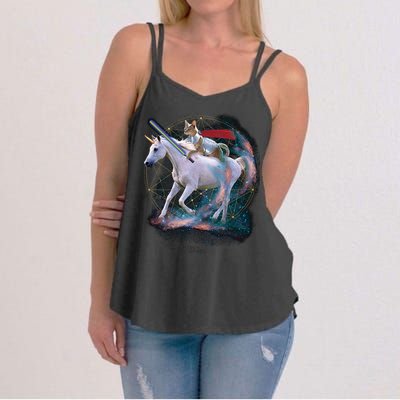 Cat Warrior Riding Unicorn Women's Strappy Tank