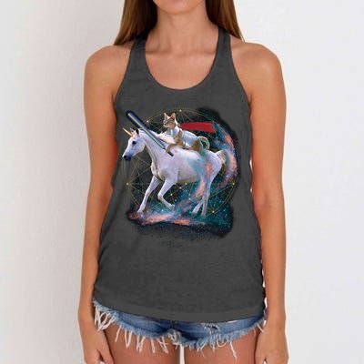 Cat Warrior Riding Unicorn Women's Knotted Racerback Tank