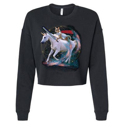 Cat Warrior Riding Unicorn Cropped Pullover Crew