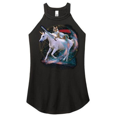 Cat Warrior Riding Unicorn Women's Perfect Tri Rocker Tank