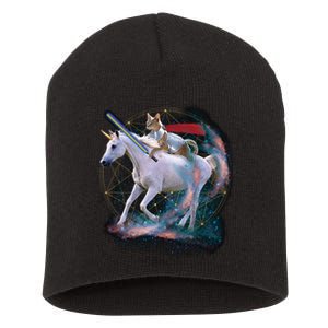 Cat Warrior Riding Unicorn Short Acrylic Beanie