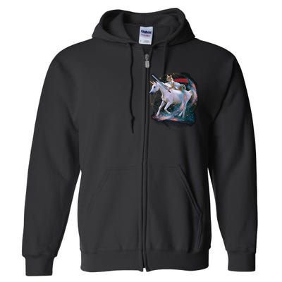 Cat Warrior Riding Unicorn Full Zip Hoodie