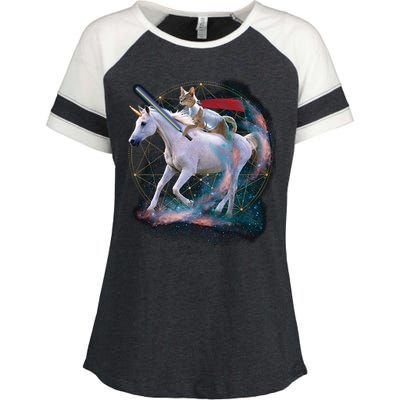 Cat Warrior Riding Unicorn Enza Ladies Jersey Colorblock Tee