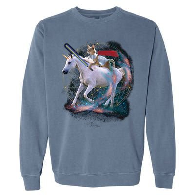 Cat Warrior Riding Unicorn Garment-Dyed Sweatshirt