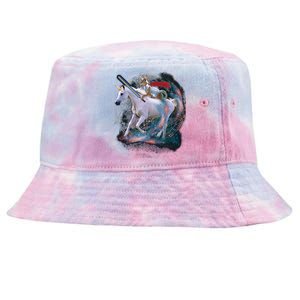 Cat Warrior Riding Unicorn Tie-Dyed Bucket Hat