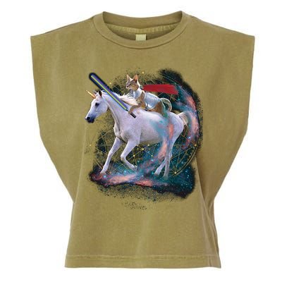 Cat Warrior Riding Unicorn Garment-Dyed Women's Muscle Tee