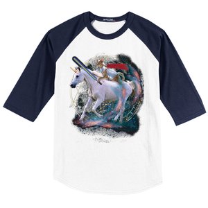 Cat Warrior Riding Unicorn Baseball Sleeve Shirt