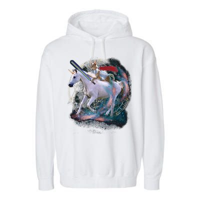 Cat Warrior Riding Unicorn Garment-Dyed Fleece Hoodie