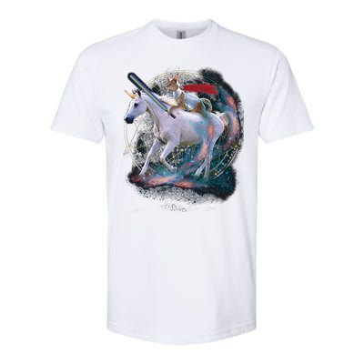 Cat Warrior Riding Unicorn Softstyle CVC T-Shirt