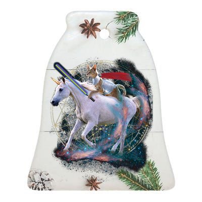 Cat Warrior Riding Unicorn Ceramic Bell Ornament