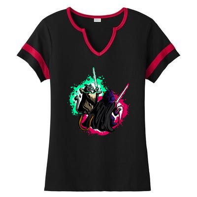 Cat Wars Light Swords Star Cats Funny Ladies Halftime Notch Neck Tee