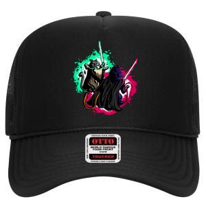 Cat Wars Light Swords Star Cats Funny High Crown Mesh Back Trucker Hat