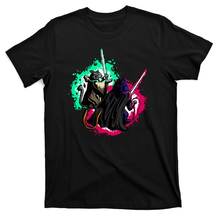 Cat Wars Light Swords Star Cats Funny T-Shirt