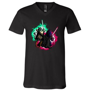 Cat Wars Light Swords Star Cats Funny V-Neck T-Shirt