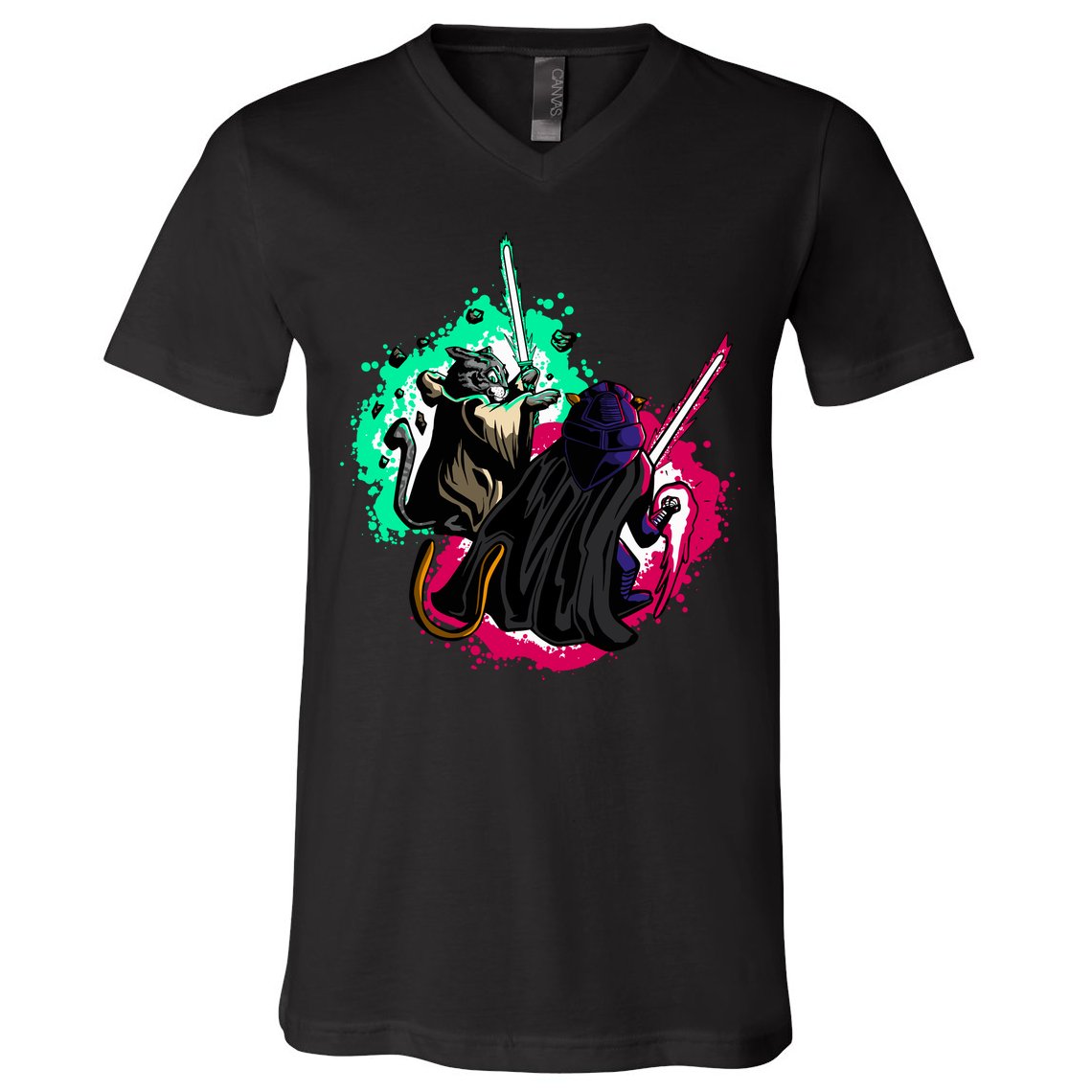Cat Wars Light Swords Star Cats Funny V-Neck T-Shirt