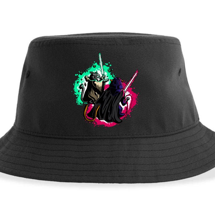 Cat Wars Light Swords Star Cats Funny Sustainable Bucket Hat