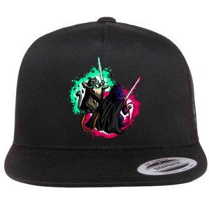 Cat Wars Light Swords Star Cats Funny Flat Bill Trucker Hat