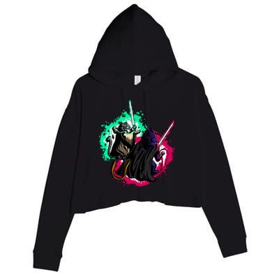 Cat Wars Light Swords Star Cats Funny Crop Fleece Hoodie