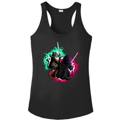 Cat Wars Light Swords Star Cats Funny Ladies PosiCharge Competitor Racerback Tank