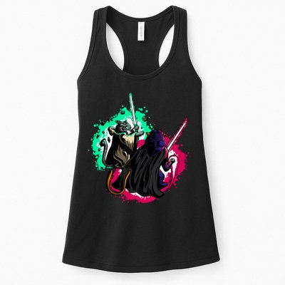 Cat Wars Light Swords Star Cats Funny Womens Tank Top