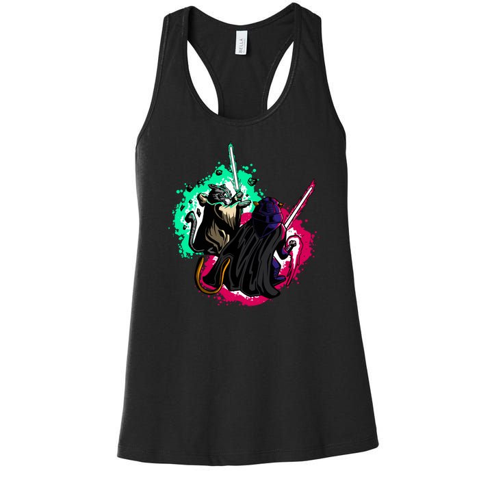 Cat Wars Light Swords Star Cats Funny Women's Racerback Tank