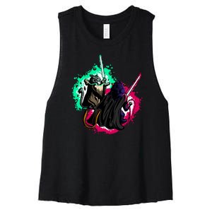 Cat Wars Light Swords Star Cats Funny Women's Racerback Cropped Tank