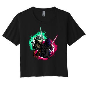 Cat Wars Light Swords Star Cats Funny Women's Crop Top Tee