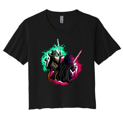 Cat Wars Light Swords Star Cats Funny Women's Crop Top Tee