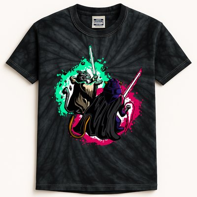 Cat Wars Light Swords Star Cats Funny Kids Tie-Dye T-Shirt