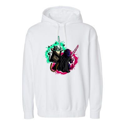 Cat Wars Light Swords Star Cats Funny Garment-Dyed Fleece Hoodie