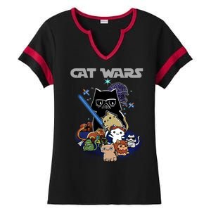 Cat Wars Meow Cat Lover Illustration Ladies Halftime Notch Neck Tee