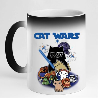 Cat Wars Meow Cat Lover Illustration 11oz Black Color Changing Mug