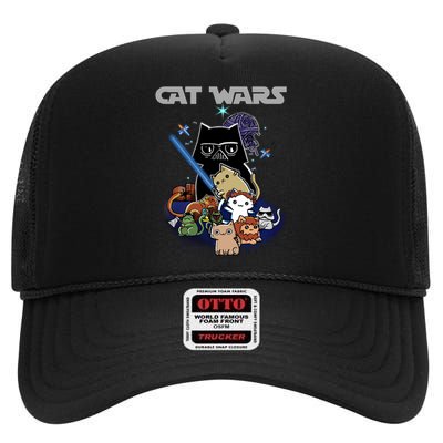 Cat Wars Meow Cat Lover Illustration High Crown Mesh Back Trucker Hat